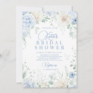 Dusty Blue Hydrangeas Bridal Shower  Invitation
