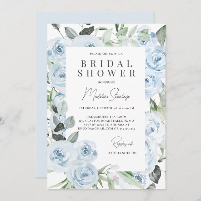 Dusty Blue Hydrangeas Bridal Shower  Invitation (Front/Back)