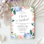 Dusty blue hydrangeas pastel pink roses wedding invitation<br><div class="desc">Modern wedding invitation featuring light blue/ dusty blue watercolor hydrangeas with pastel pink , blush, peach , white roses, peonies, sage eucalyptus leaves, branches and foliage. Muted soft and dreamy romantic shades spring summer watercolor floral designs to match with your themed wedding. Please find more matching designs and variations from...</div>