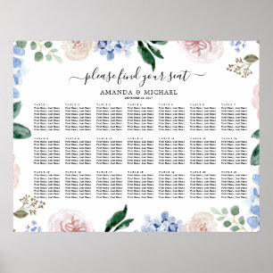 Dusty blue hydrangeas pastel pink Seating Chart