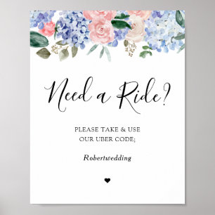 Dusty blue hydrangeas pink roses need a ride poster