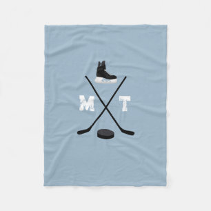 Dusty Blue Ice Hockey Classic Distressed Monogram Fleece Blanket
