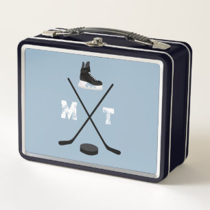 Dusty Blue Ice Hockey Classic Distressed Monogram Metal Lunch Box