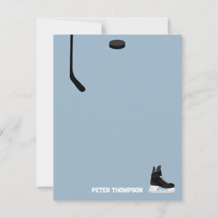 Dusty Blue Ice Hockey Stick, Skates Puck Birthday Card