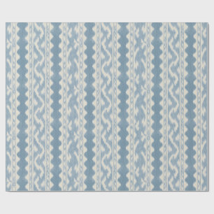 Dusty Blue Ikat, Woven Stripe on Cream Wrapping Paper