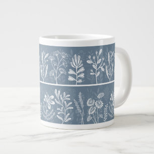Dusty Blue Imaginary Botanical Herbarium Plants Large Coffee Mug