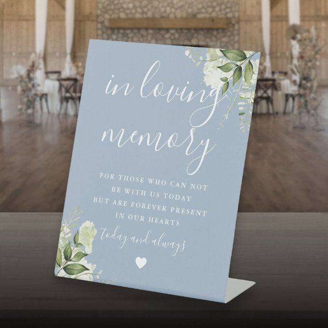 Dusty Blue In Loving Memory Greenery Wedding Pedestal Sign (Dusty Blue In Loving Memory Greenery Wedding Pedestal Sign)