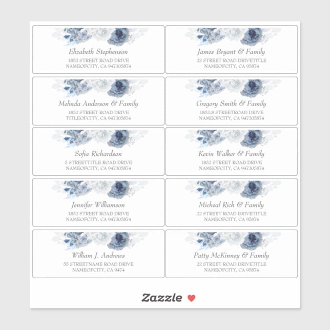 Dusty Blue Individual Guest Names Address Labels (Sheet)