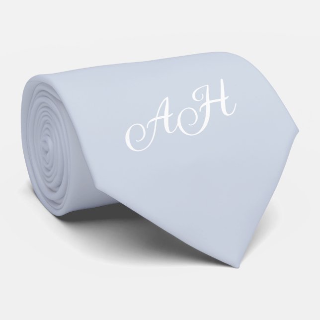 Dusty Blue Initial Groomsmen Monogram Monogrammed  Tie (Rolled)