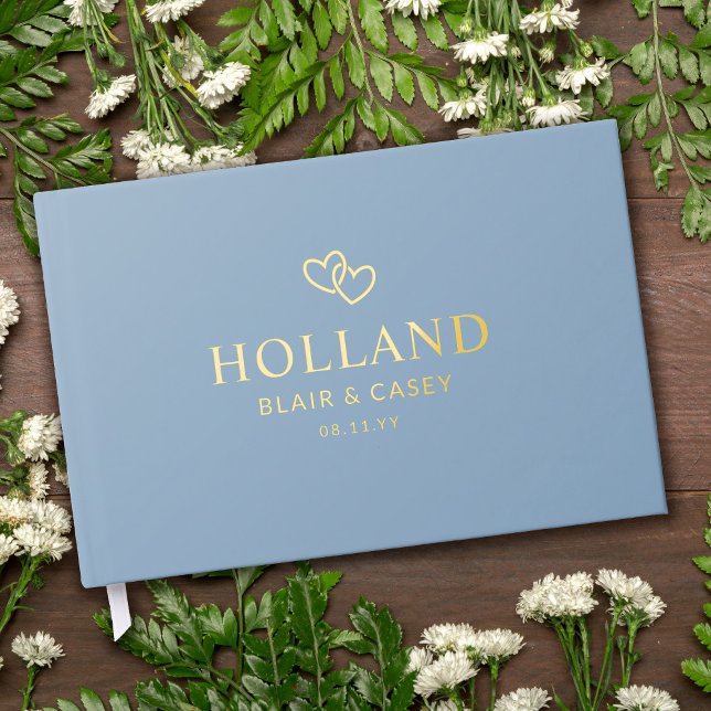 Dusty Blue Interlocked Hearts Romantic Wedding Guest Book (Creator Uploaded)
