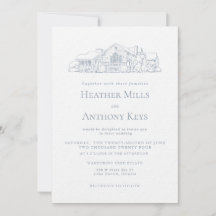 Dusty Blue  Invitation with Sketch of the Venue