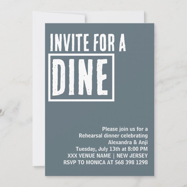 Dusty Blue Invite For a Dine Rehearsal Dinner (Front)