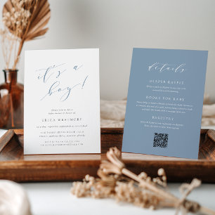 Dusty Blue "It's a Boy" All in One Baby Shower Invitation