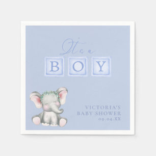 Dusty Blue It's a Boy Elephant Script Baby Shower  Napkin