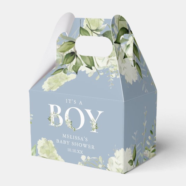 Dusty Blue Its A Boy Greenery Baby Shower Favour Box (Front Side)