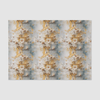 Dusty Blue, Ivory and Gold Floral Tissue Paper