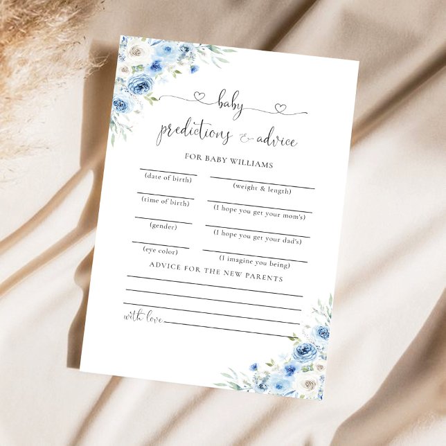 Dusty Blue Ivory Baby Shower Predictions Card (Creator Uploaded)