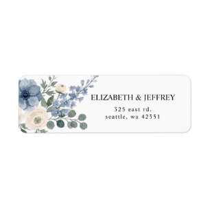 Dusty Blue Ivory Blush Floral Modern Wedding Return Address Label
