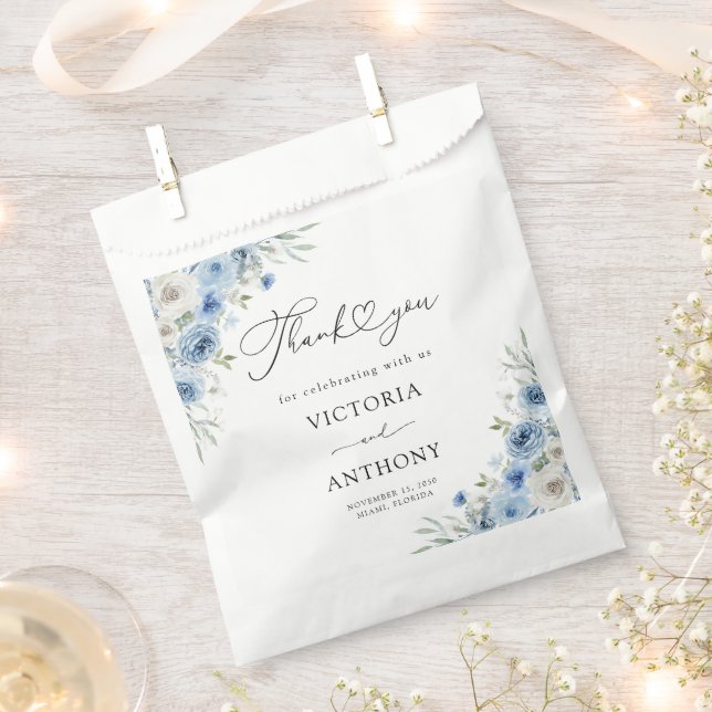 Dusty Blue Ivory Bridal Shower Favour Bag (Clipped)
