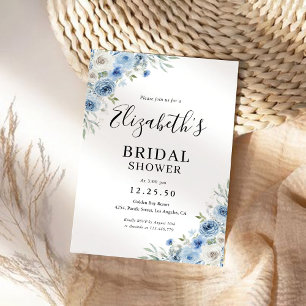 Dusty Blue Ivory Bridal Shower Invitation