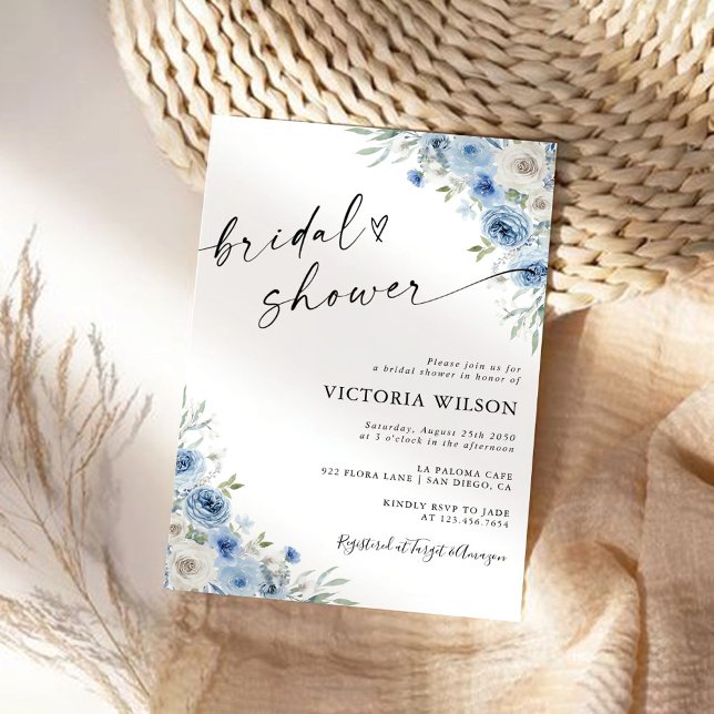 Dusty Blue Ivory Bridal Shower Invitation (Creator Uploaded)