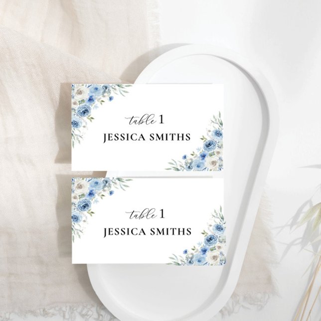 Dusty Blue Ivory Flat Place Card (Creator Uploaded)