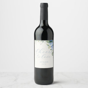 Dusty Blue & Ivory Floral Hydrangea Event Wedding Wine Label