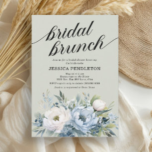 Dusty Blue Ivory Floral Sage Green Bridal Brunch Invitation
