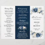 Dusty Blue Ivory Floral Tri-fold Wedding Program<br><div class="desc">Dusty blue floral wedding tri-fold program card featuring elegant bouquet of navy blue, royal blue , white , gold, champagne ivory, blush colour rose , ranunculus flower buds and sage green eucalyptus leaves and elegant watercolor bouquet. Please contact me for any help in customisation or if you need any other...</div>