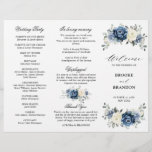 Dusty Blue Ivory Floral Tri-fold Wedding Program<br><div class="desc">Dusty blue floral wedding tri-fold program card featuring elegant bouquet of navy blue, royal blue , white , gold, champagne ivory, blush colour rose , ranunculus flower buds and sage green eucalyptus leaves and elegant watercolor bouquet. Please contact me for any help in customisation or if you need any other...</div>