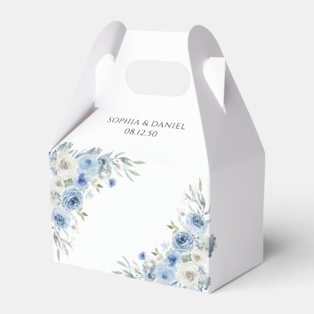 Dusty Blue Ivory Floral Wedding Ceremony Favour Bo Favour Box (Front Side)