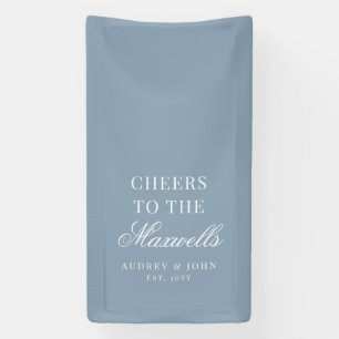Dusty Blue Ivory Modern Cheers Script Wedding Banner