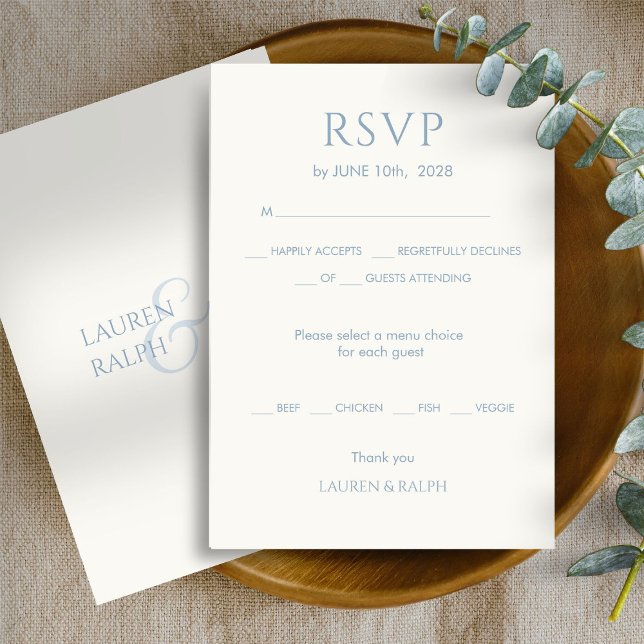 Dusty Blue & Ivory Monogram Wedding RSVP Card (Creator Uploaded)