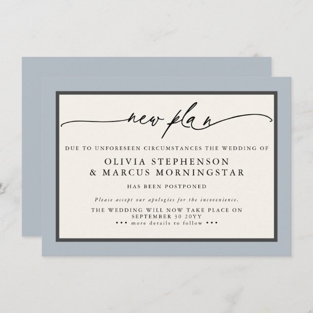 Dusty Blue Ivory - New Plan Modern Postponed Event Invitation (Front/Back)