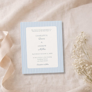 Dusty Blue Ivory Pinstriped Wedding Invitation