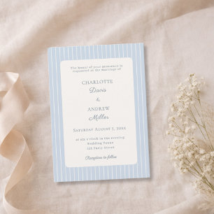 Dusty Blue Ivory Pinstriped Wedding Invitation