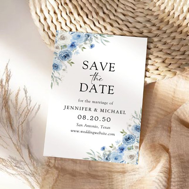 Dusty Blue Ivory Save The Date Card (Creator Uploaded)