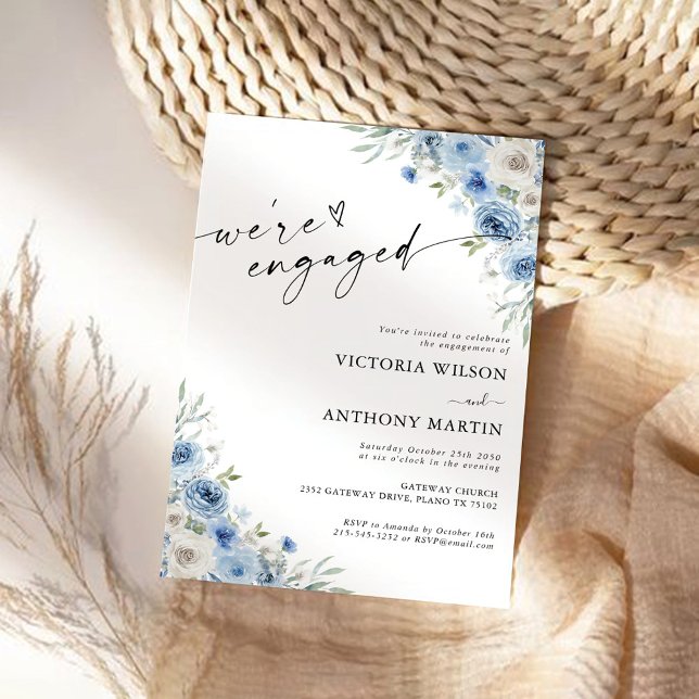 Dusty Blue Ivory We are engaged Invitation (Creator Uploaded)