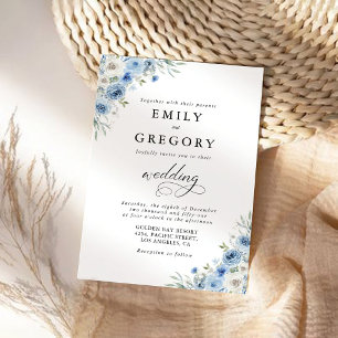 Dusty Blue Ivory Wedding Ceremony Invitation
