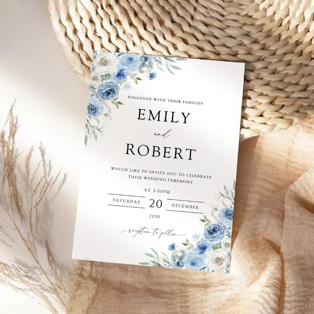 Dusty Blue Ivory Wedding Ceremony Invitation (Creator Uploaded)