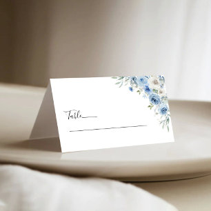 Dusty Blue Ivory Wedding Folded Place Cards