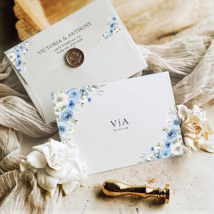 Dusty Blue Ivory Wedding Invitation Envelope