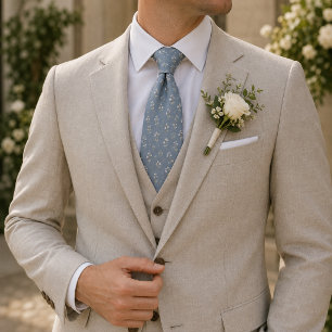 Dusty Blue Ivory Wildflower Botanical Tie