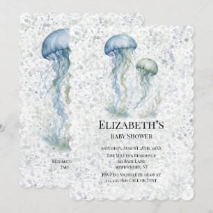 Dusty Blue Jellyfish Boy Baby Shower Invitation