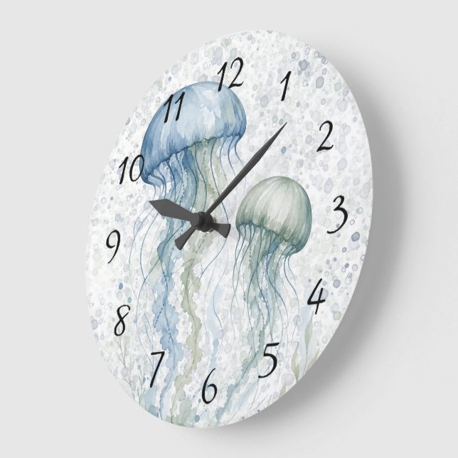 Dusty Blue Jellyfish Boy Baby Shower Large Clock (Angle)