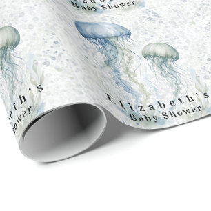 Dusty Blue Jellyfish Boy Baby Shower Wrapping Paper