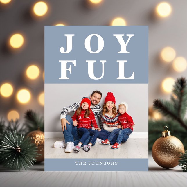 Dusty Blue Joyful Modern Photo Christmas Holiday Card (Dusty Blue Joyful Modern Photo Christmas Holiday Card)