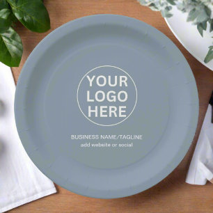 Dusty Blue l Promotional Business Logo & Text Paper Plate