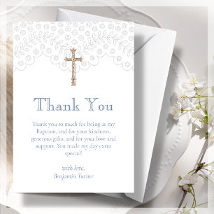 Dusty Blue Lace   Baptism Thank You Card
