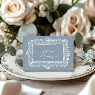 Dusty Blue Lace Vintage Elegant Wedding Place Card